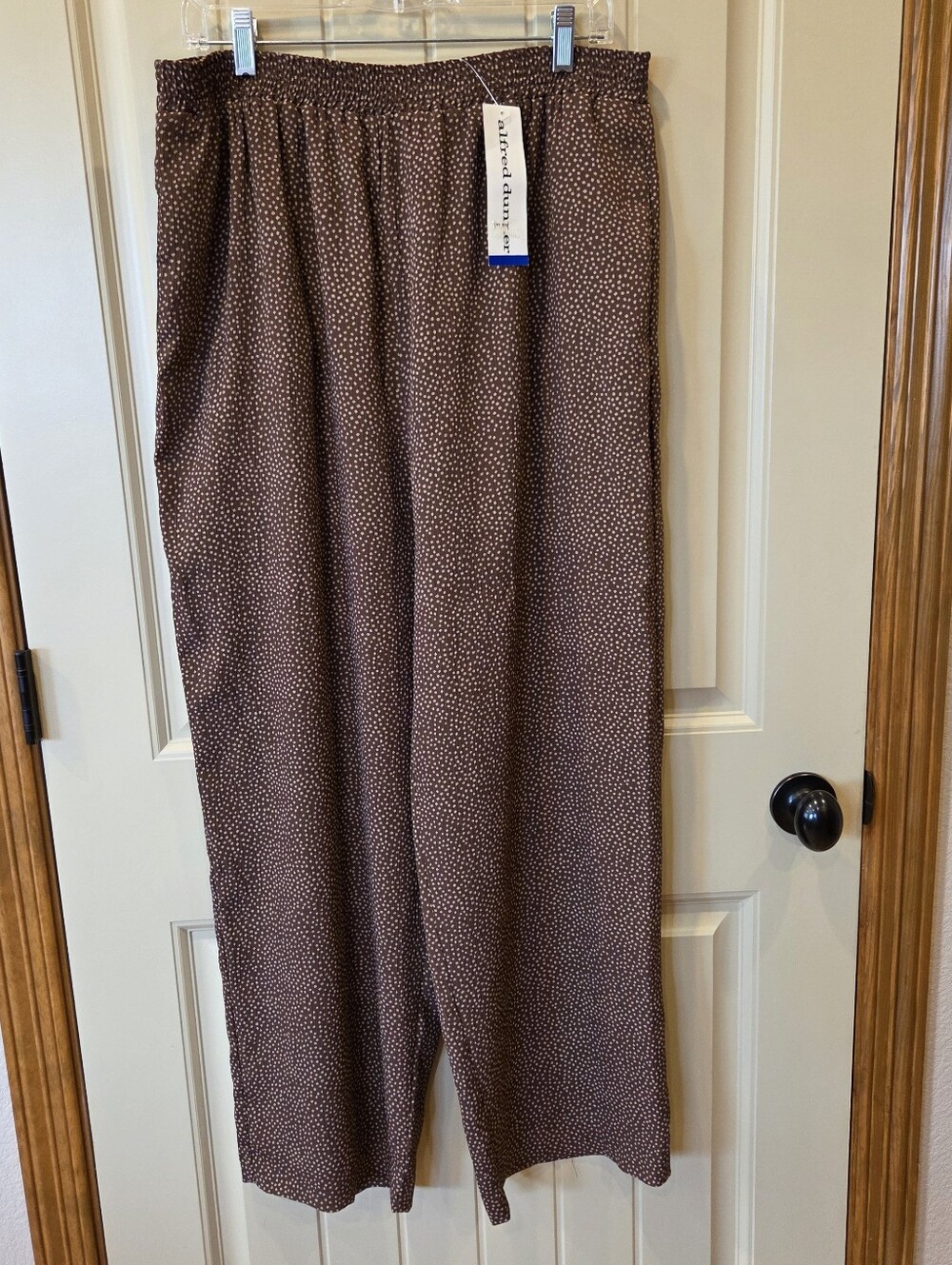 NWT Alfred Dunner Brown Polka Dot Crinkle Pants Size 16 Elastic Waist Vintage - Picture 2 of 13